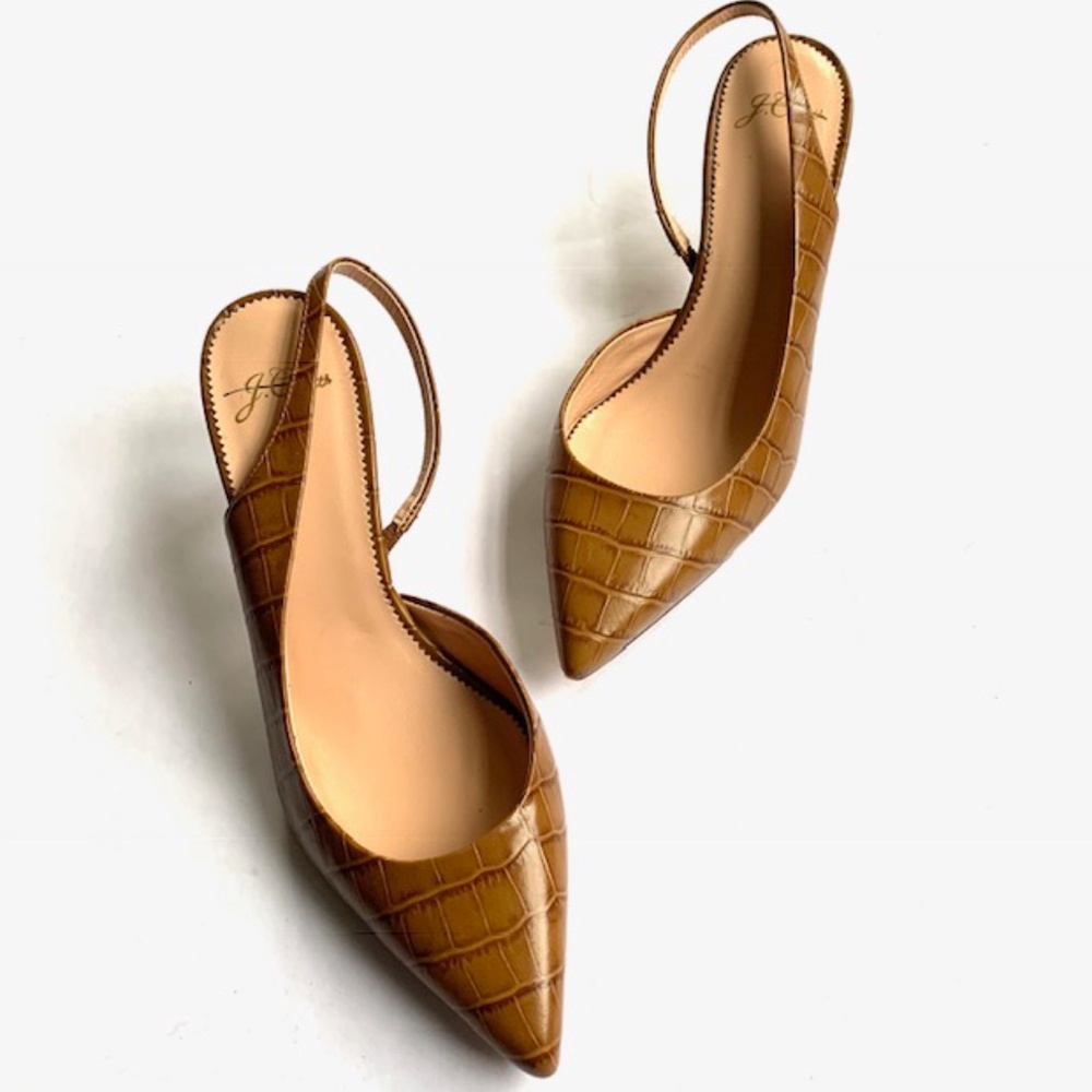 J Crew Tan Croc Embossed Leather Sling backs (NWT)